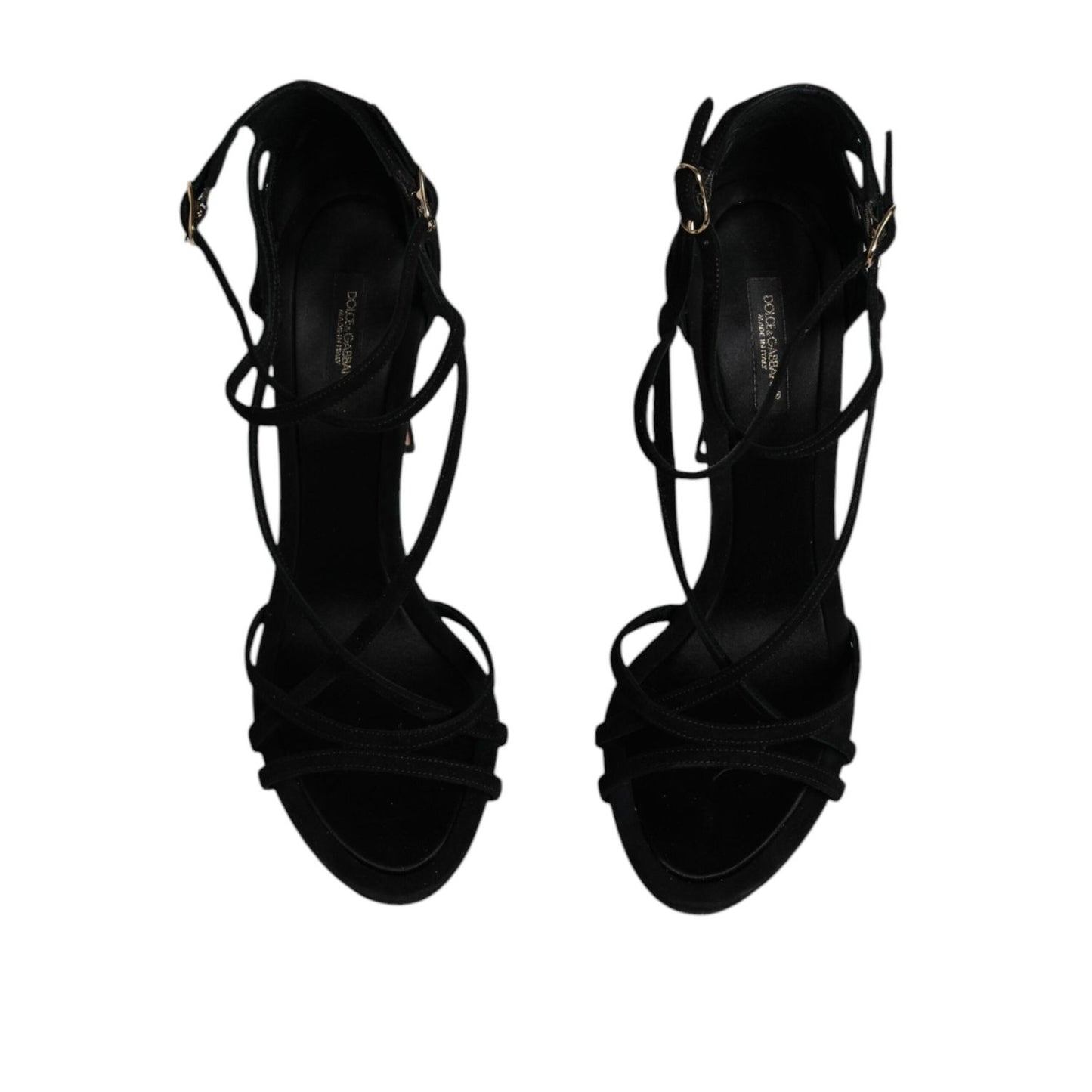Dolce & Gabbana Black Suede Ankle Strap Heels Sandals Shoes
