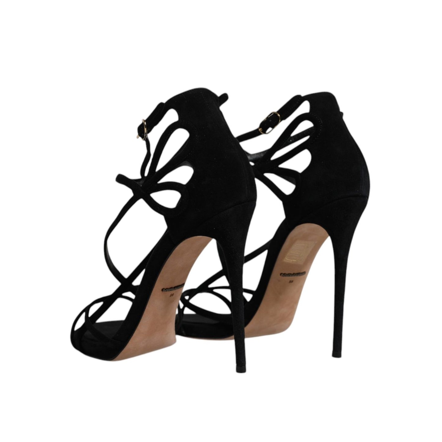 Dolce & Gabbana Black Suede Ankle Strap Heels Sandals Shoes