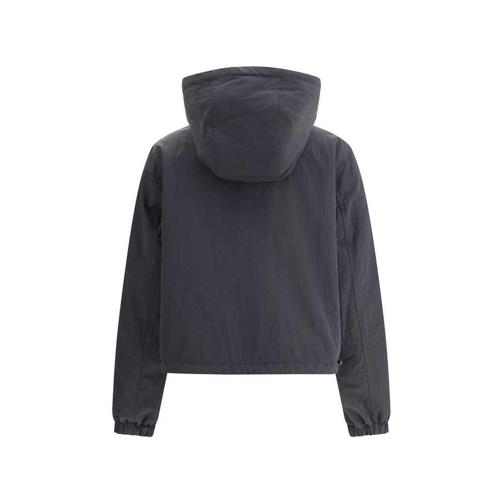 Back view of Burberry Brown Polyester Shell Jacket with adjustable hood and elastic cuffs.