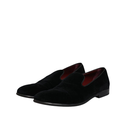 Dolce & Gabbana Black Velvet Loafers Formal Men Dress Shoes