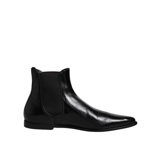 Dolce & Gabbana Black Leather Chelsea Men Ankle Boots Shoes