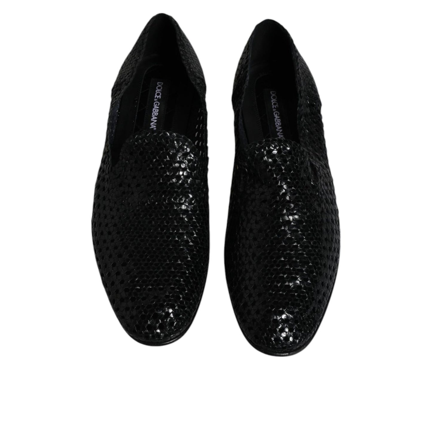 Dolce & Gabbana Black Woven Leather Slip On Loafers Shoes