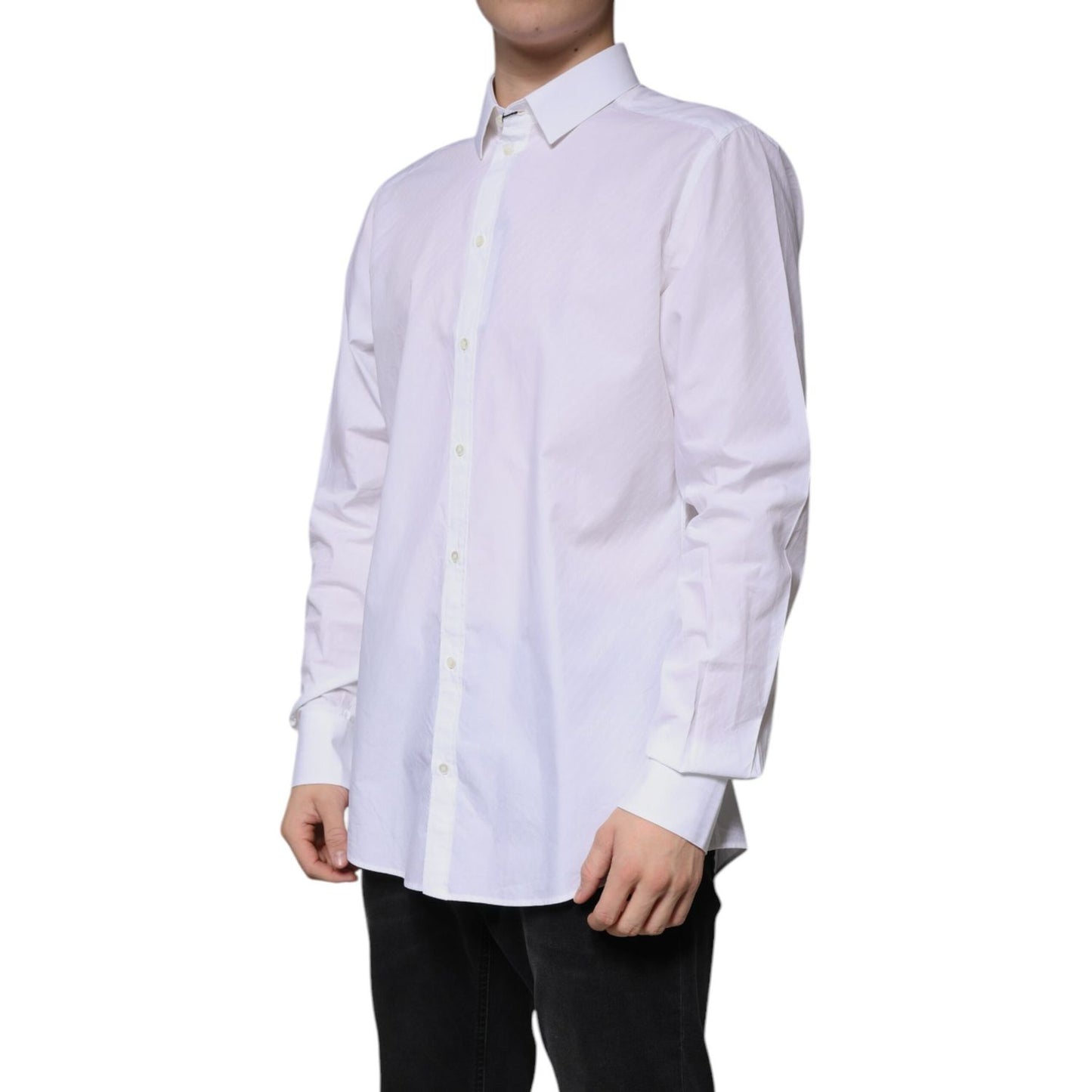 Dolce & Gabbana White Cotton Long Sleeve MARTINI Dress Shirt