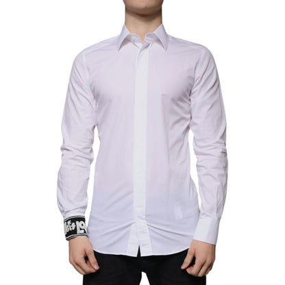 Dolce & Gabbana White Cotton Slim Fit GOLD Men Dress Shirt