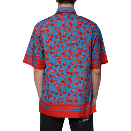 Dolce & Gabbana Blue Cherry Cotton Collared Men Polo T-shirt