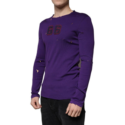 Dolce & Gabbana Purple Cotton Round Neck Pullover Men Sweater