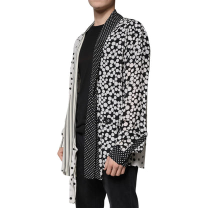 Dolce & Gabbana Black White Polka Dots Silk Men Casual Shirt