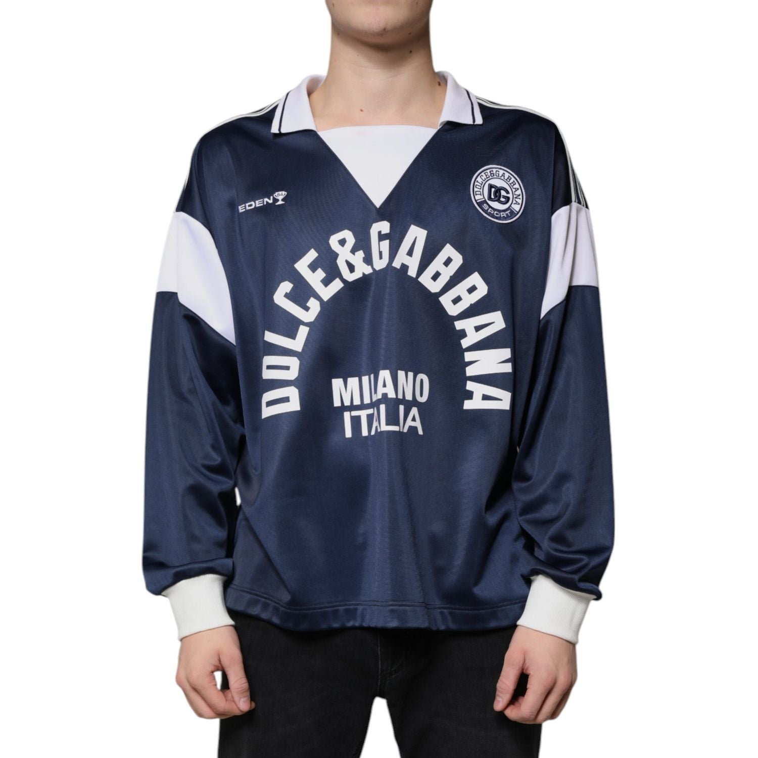 Dolce & Gabbana Blue White Milano Long Sleeve Jersey T-shirt