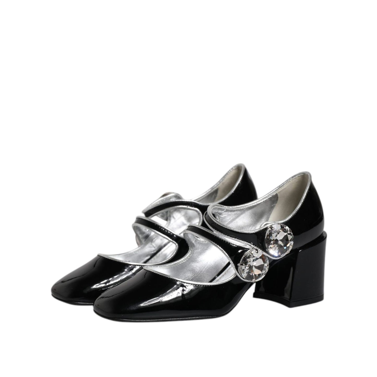 Dolce & Gabbana Black Patent Leather Crystal Mary Jane Pumps Shoes