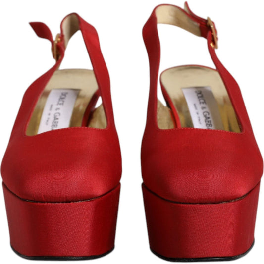 Dolce & Gabbana Red Platform Slingback Heels Sandals Shoes