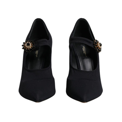 Dolce & Gabbana Black Mary Jane Stretch Crystal Pumps Shoes
