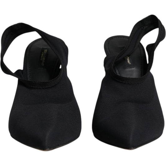 Dolce & Gabbana Black Jersey Stretch Heels Slingback Shoes LA12063-40