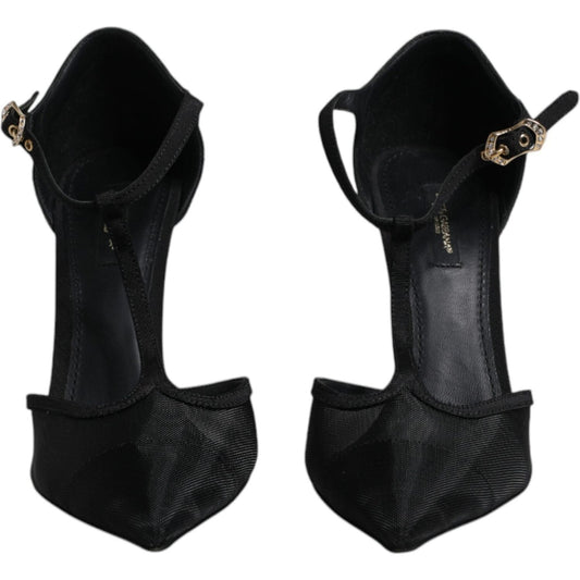 Dolce & Gabbana Black Mesh T-strap Stiletto High Heels Shoes LA12069-39