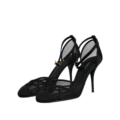 Dolce & Gabbana Black Mesh Ankle Strap Heels Pumps Shoes