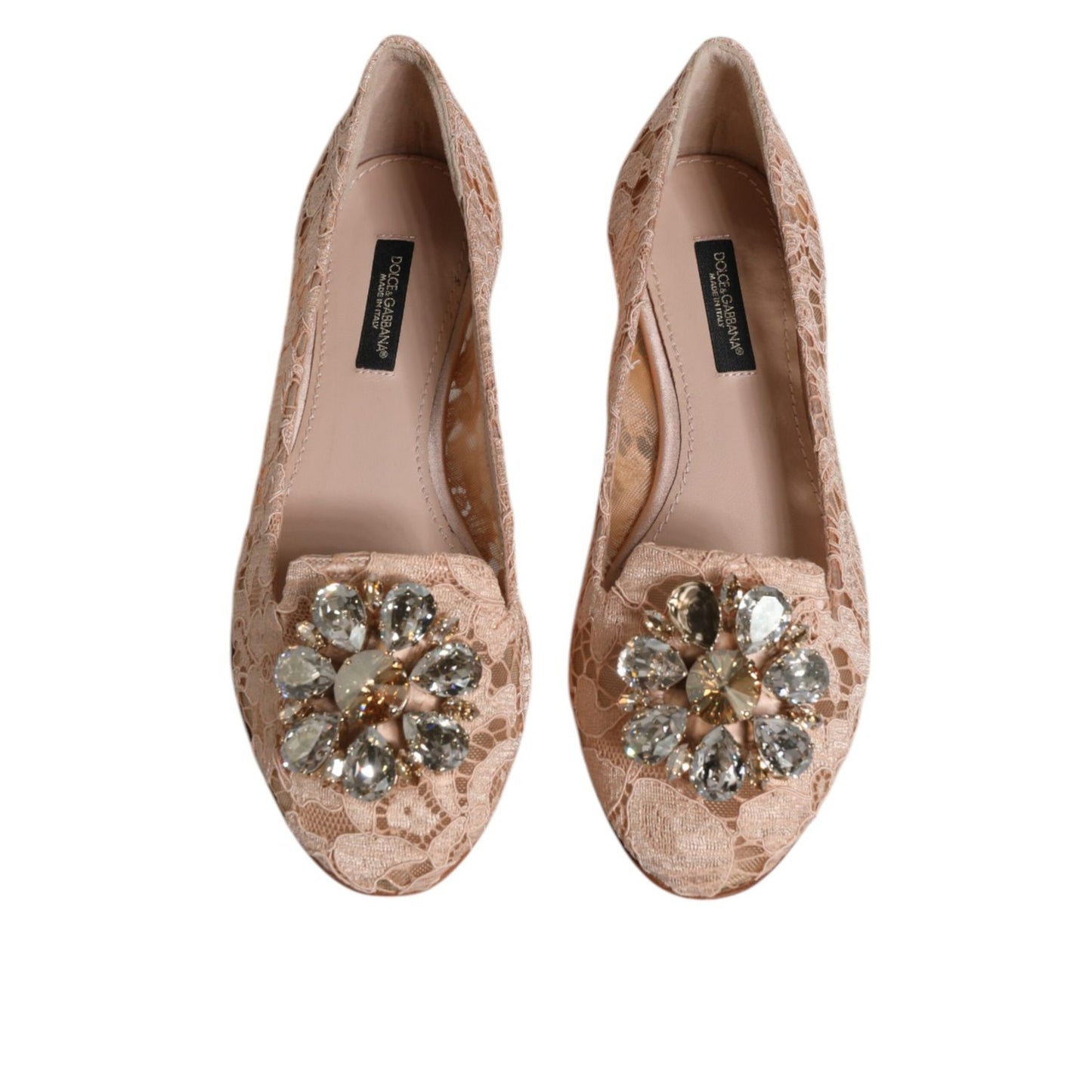 Dolce & Gabbana Beige Lace Crystal Ballet Flats Loafers Shoes LA12084-34