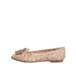 Dolce & Gabbana Beige Lace Crystal Ballet Flats Loafers Shoes LA12084-34
