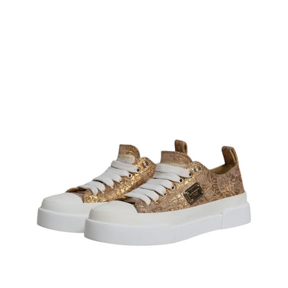Dolce & Gabbana Gold White Logo Low Top Sneakers Shoes