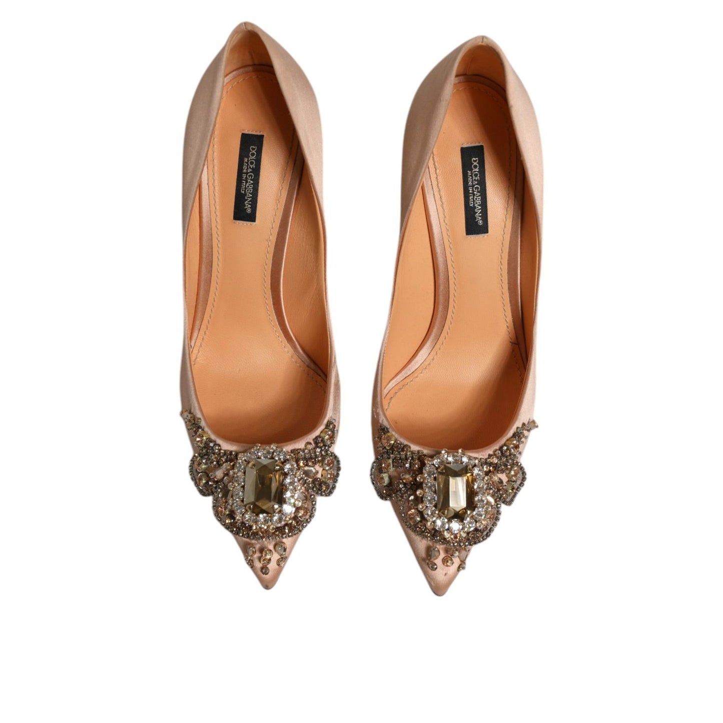 Dolce & Gabbana Beige Satin Crystal High Heels Pumps Shoes LA12143-39