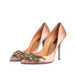 Dolce & Gabbana Beige Satin Crystal High Heels Pumps Shoes LA12143-39