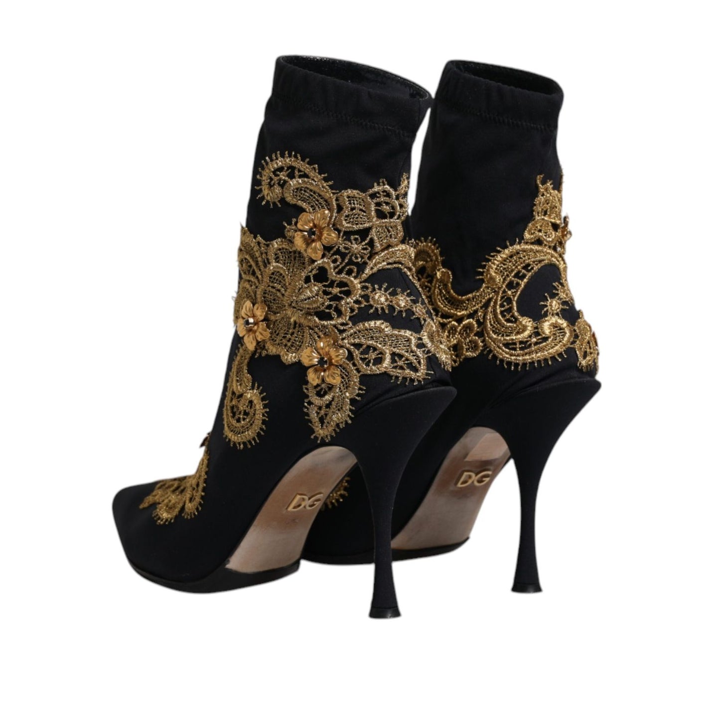 Dolce & Gabbana Black Gold Embroidery Slip On Boots Shoes