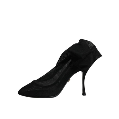 Dolce & Gabbana Black Silk Mesh Sock Style Boots Shoes