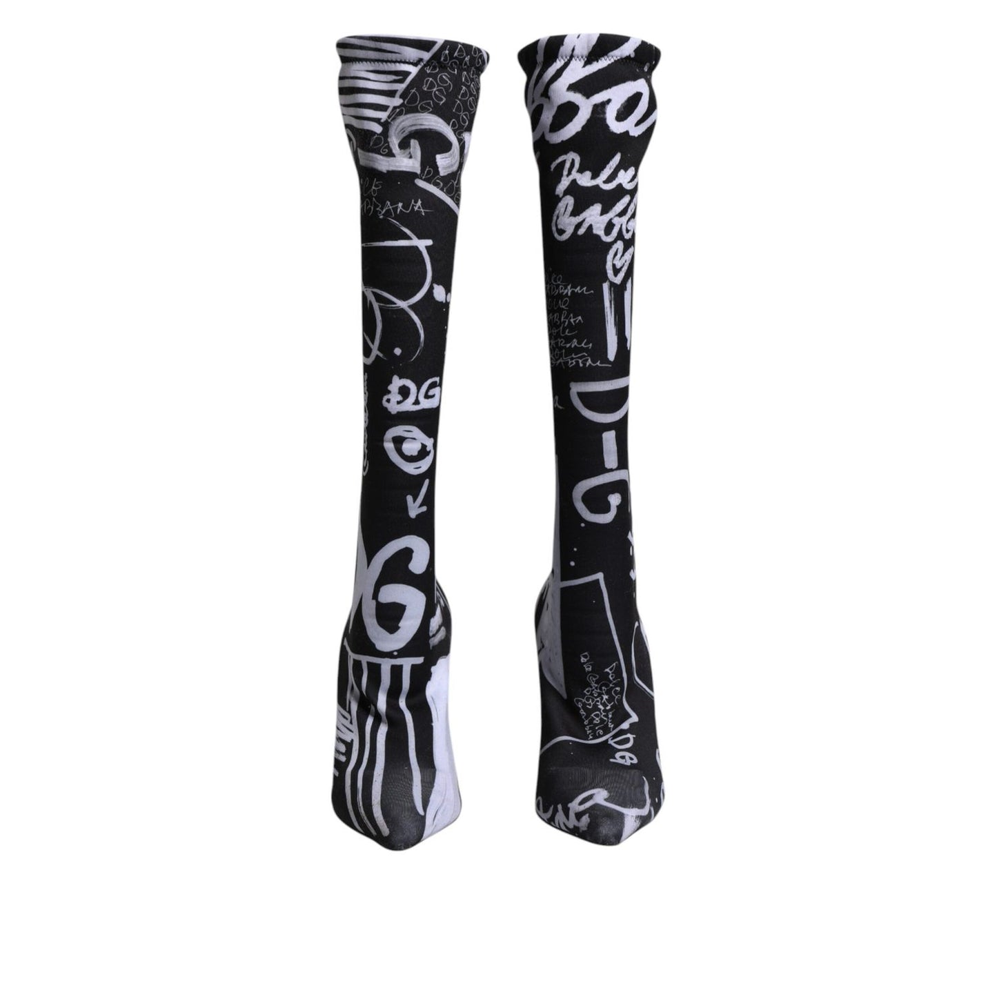 Dolce & Gabbana Black Logo Stretch Heels High Boots Shoes