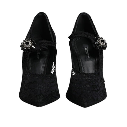 Dolce & Gabbana Black Lace Crystals Mary Jane Pumps Shoes