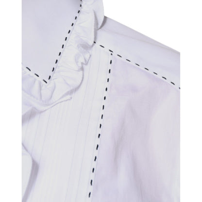 Dolce & Gabbana White Cotton Long Sleeves Ruffle Collar Top
