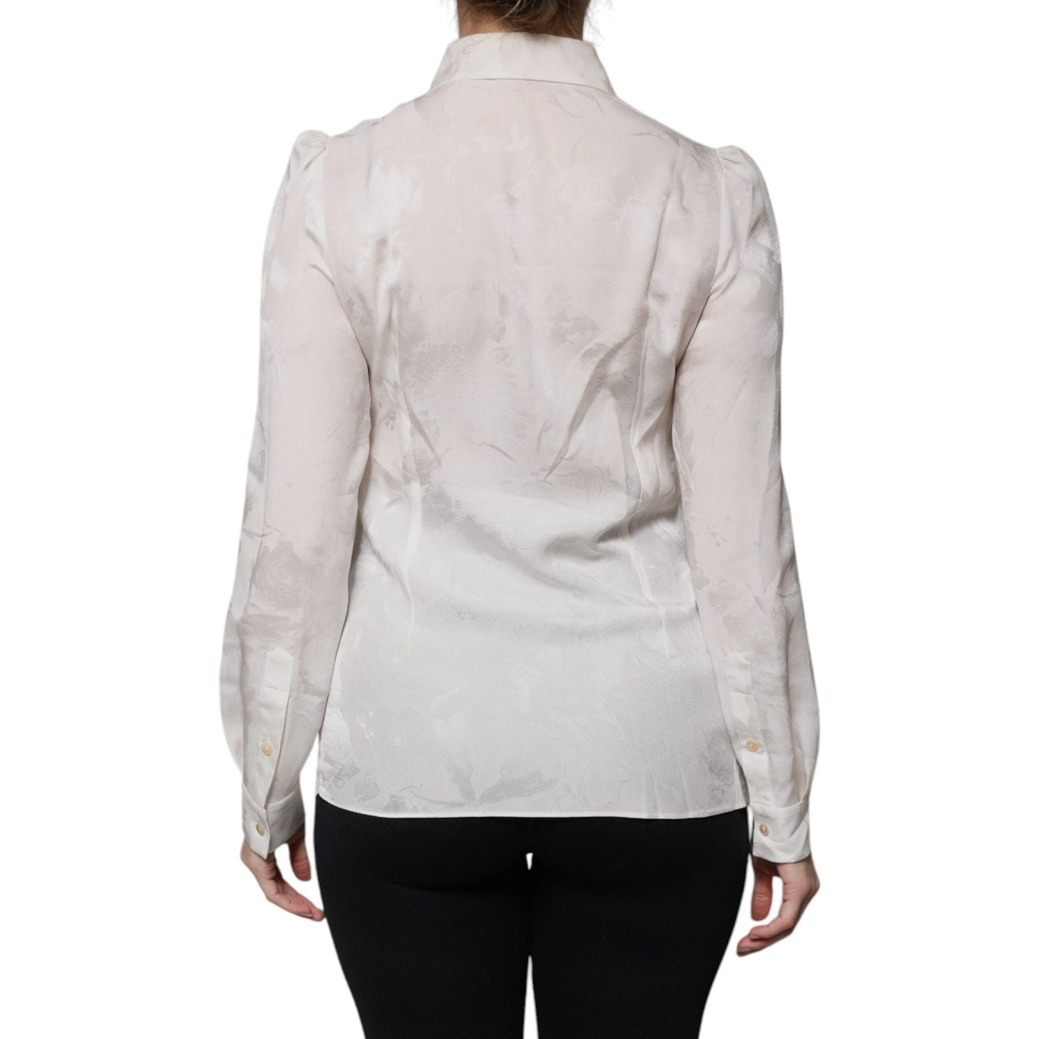 Dolce & Gabbana White Silk Collared Long Sleeves Shirt Top