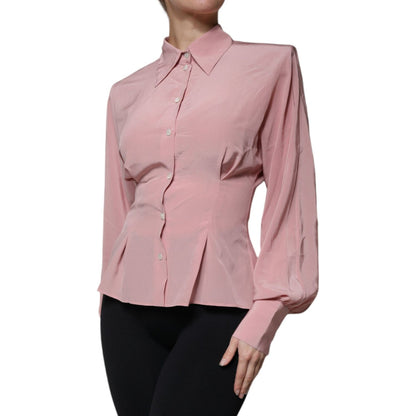 Dolce & Gabbana Pink Cotton Long Sleeves Collared Blouse Top