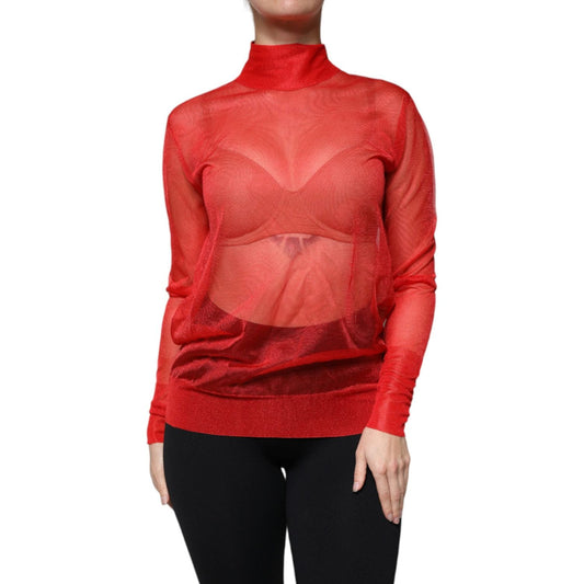 Dolce & Gabbana Dolce & Gabbana Red Mesh Turtleneck Long Sleeve Blouse Top TSH86828-40 1728,67345645728,Clothing,Dolce & Gabbana,IT40|S,Material: 100% Polyester,Preowned / Defect,Red,Tops & T-Shirts - Women - Clothing,Women,Women - Clothing