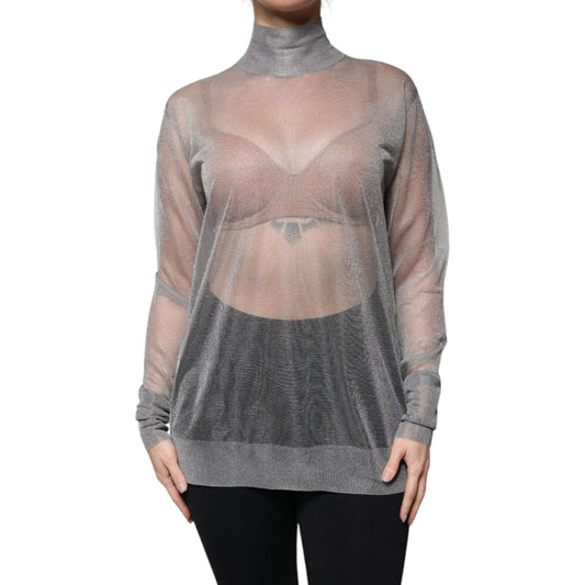 Dolce & Gabbana Dolce & Gabbana Grey Mesh Turtleneck Long Sleeve Blouse Top TSH86839-42 1728,67345645728,Clothing,Dolce & Gabbana,Gray,IT42|M,Material: 100% Polyester,Preowned / Defect,Tops & T-Shirts - Women - Clothing,Women,Women - Clothing