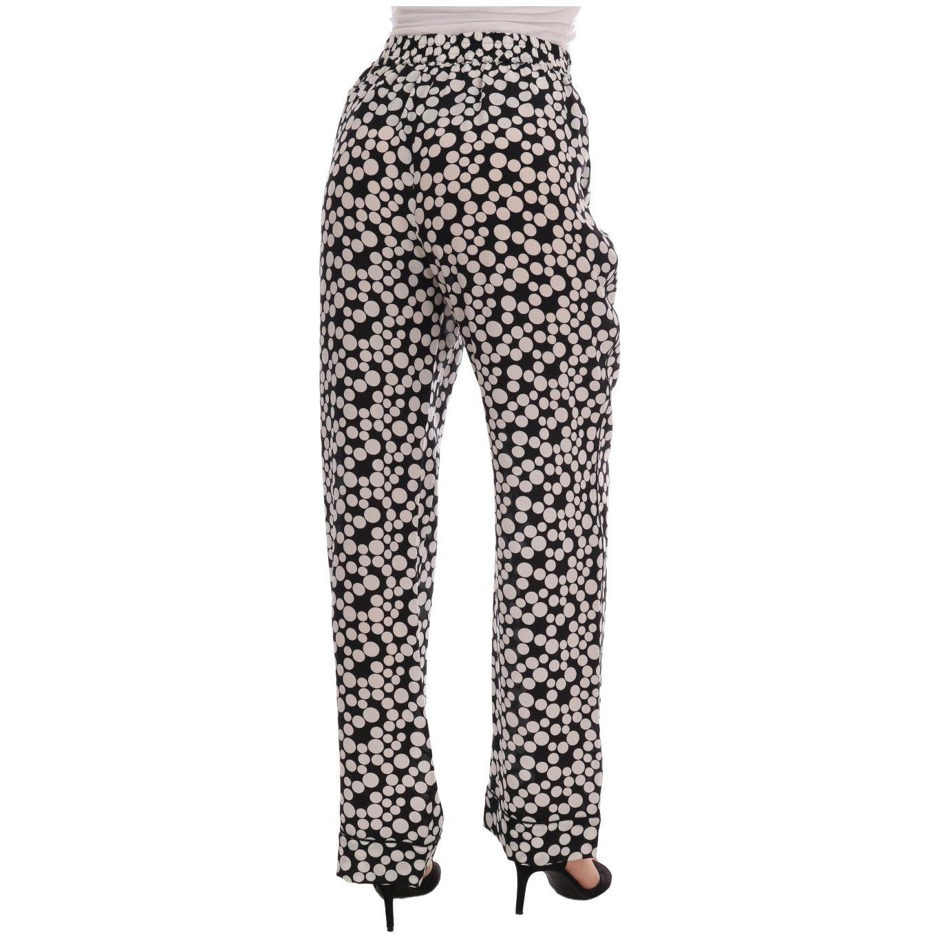 Dolce & Gabbana Black White Polka Dottes Silk Pants