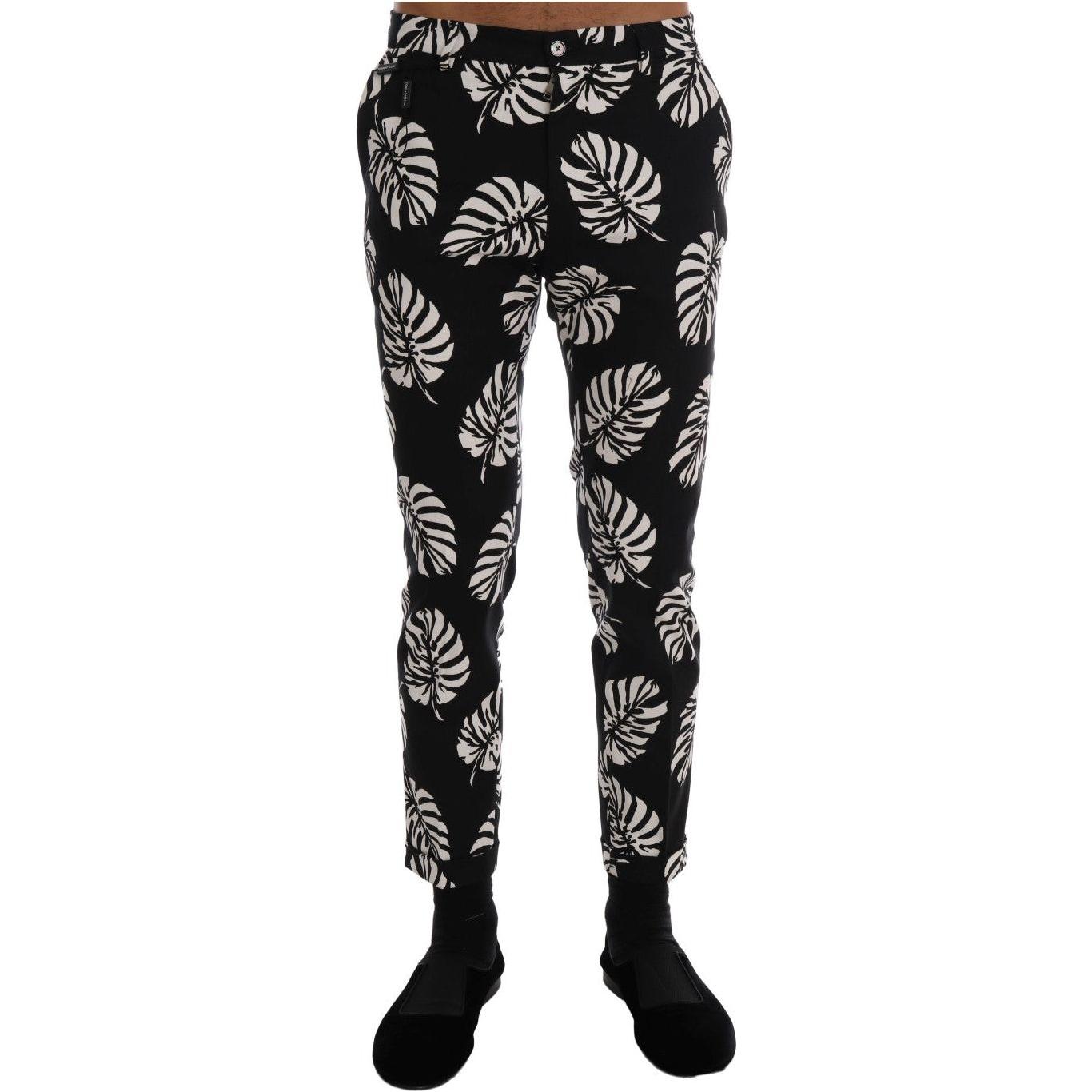 Dolce & Gabbana White Black Leaf Cotton Stretch Slim Pants PAN60812-6