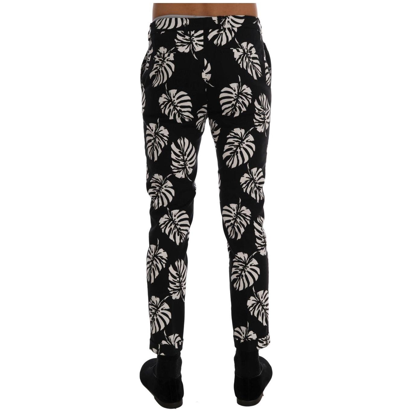 Dolce & Gabbana White Black Leaf Cotton Stretch Slim Pants PAN60812-6