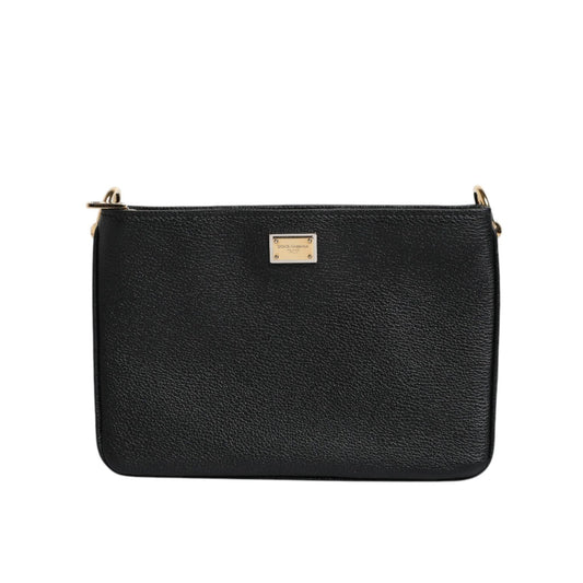 Dolce & Gabbana Black Grain Leather Logo Plaque Clutch Bag BAG4165