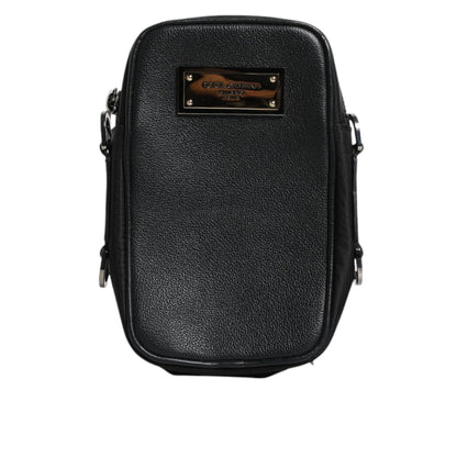 Dolce & Gabbana Black Grain Leather Logo Plaque Clutch Bag