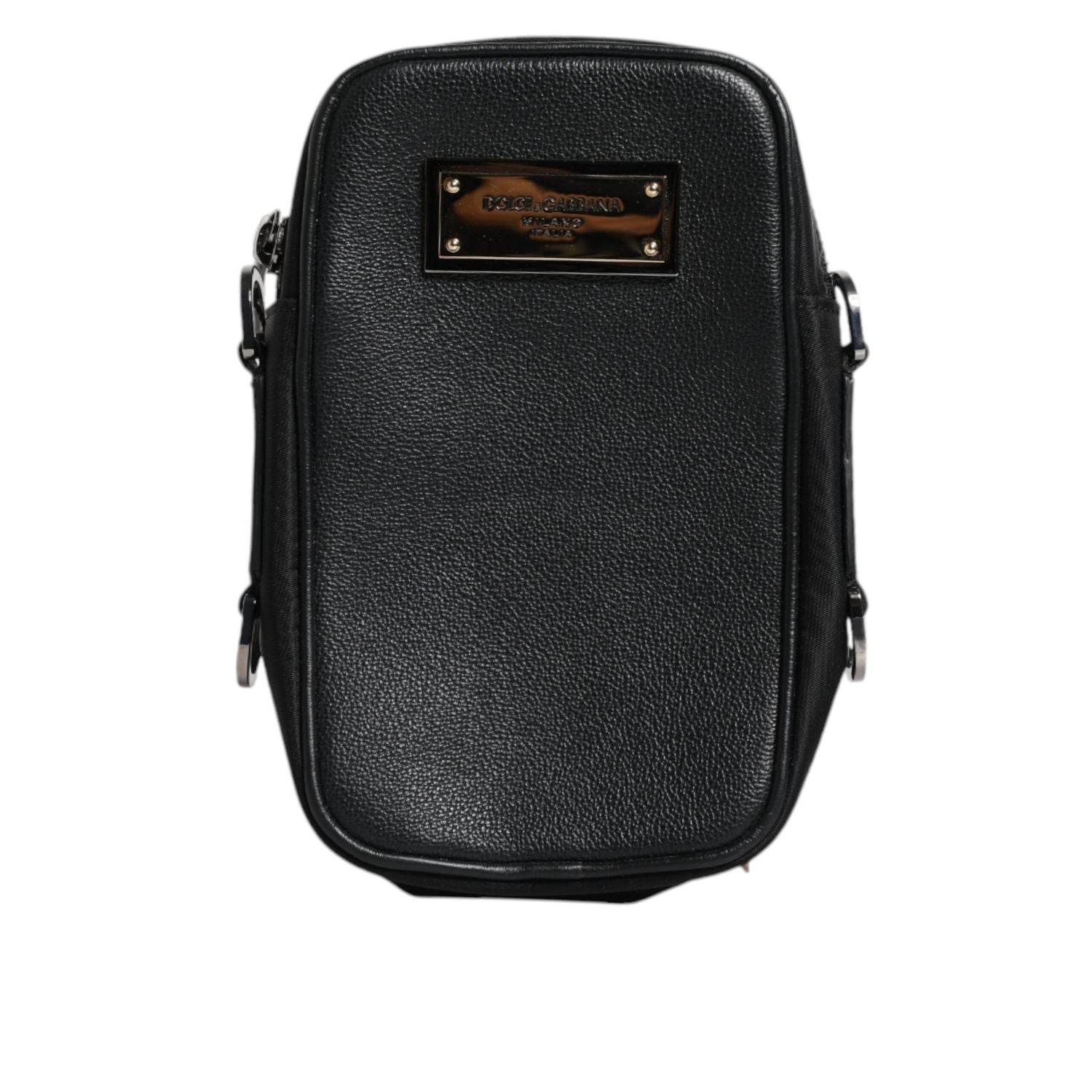 Dolce & Gabbana Black Grain Leather Logo Plaque Clutch Bag