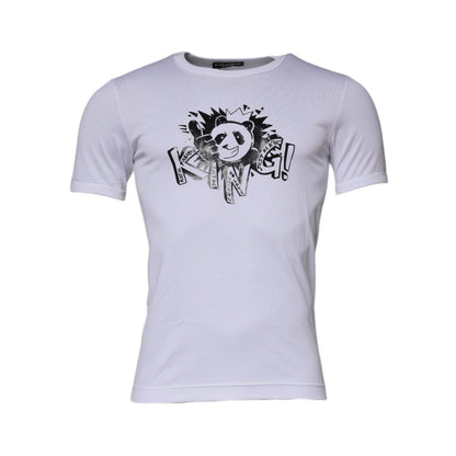 Dolce & Gabbana White Panda King Cotton Crew Neck T-shirt