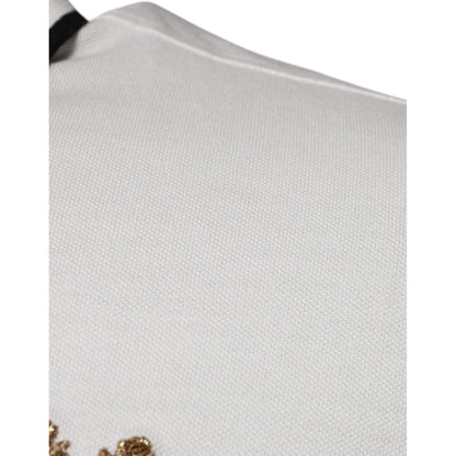 Dolce & Gabbana Off White Crown Cotton Collared Polo T-shirt