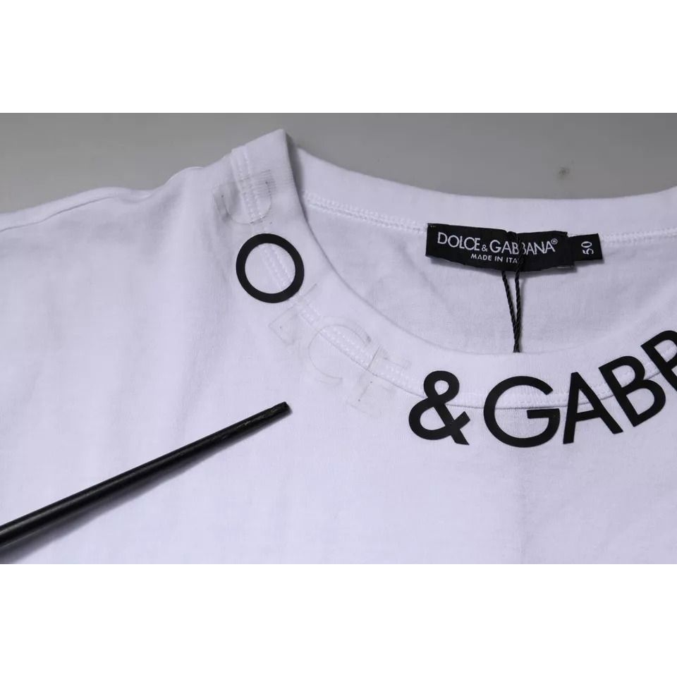 Dolce & Gabbana White Cotton Logo Crew Neck Short Sleeves T-shirt