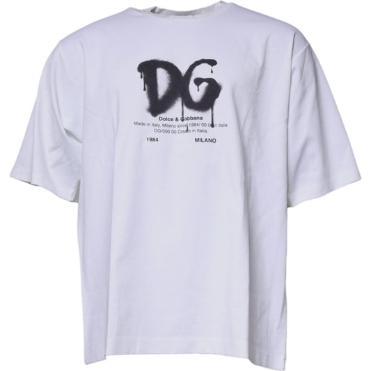 Dolce & Gabbana White DG Logo Cotton Crew Neck T-shirt