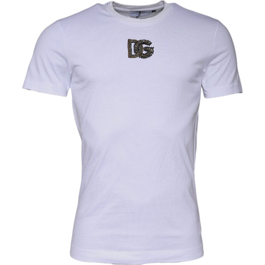 Dolce & Gabbana White DG Logo Cotton Crew Neck T-shirt