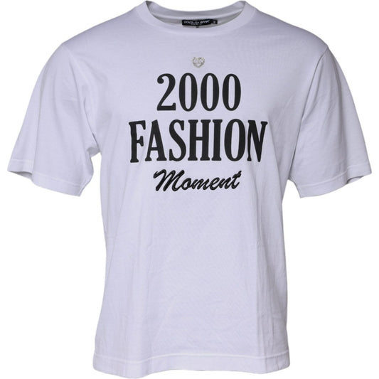 Dolce & Gabbana White Graphic Print Cotton Crew Neck T-shirt
