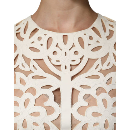 Dolce & Gabbana White Cut Out Leather Sleeveless Midi Dress