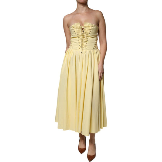 Philosophy Philosophy Yellow Cotton Corset Midi Dress DR281377-40 1728,67345645728,Clothing,Dresses - Women - Clothing,IT40|S,Material: 100% Cotton,New with tags,Philosophy,Women,Women - Clothing,Yellow