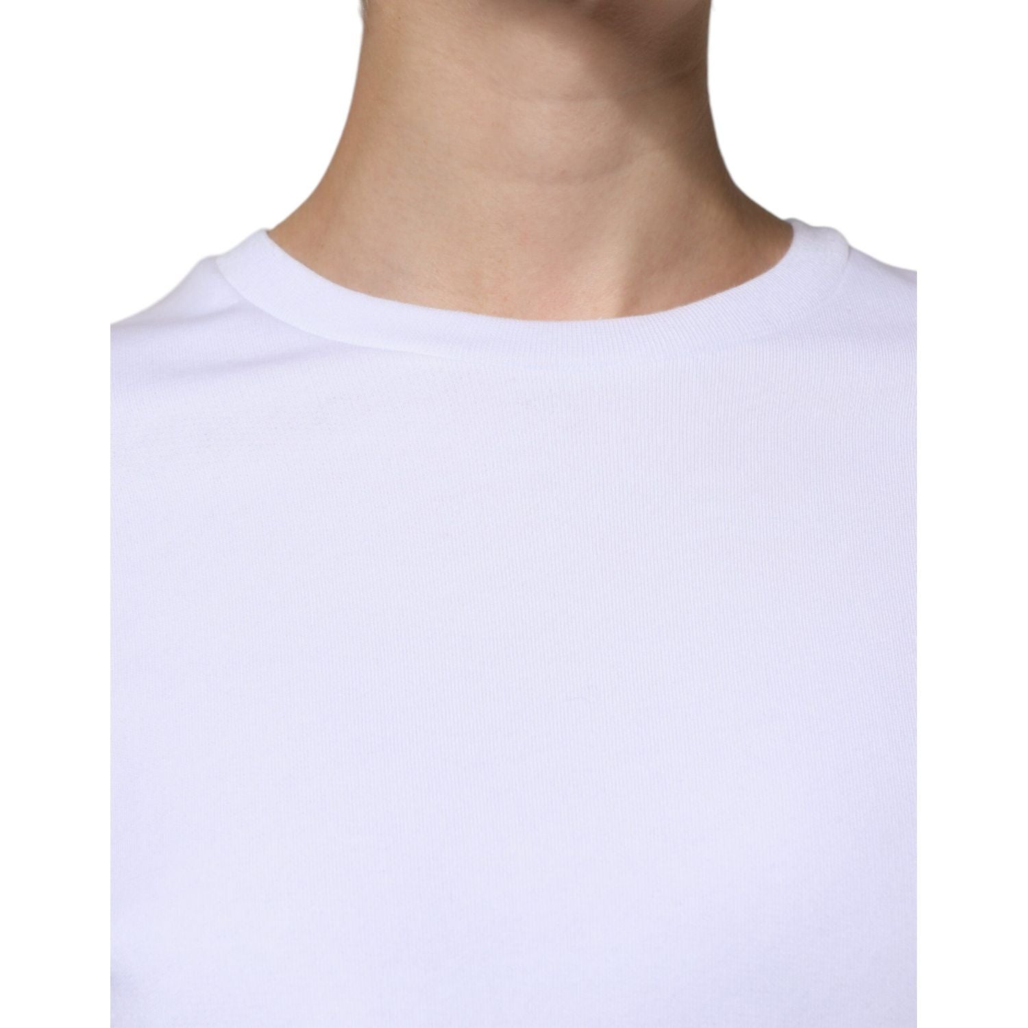 MSGM White Cotton Belted Long Sleeves Crew Neck Mini Dress