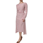 Ermanno Scervino Pink Stripes Silk Long Sleeves Midi Dress