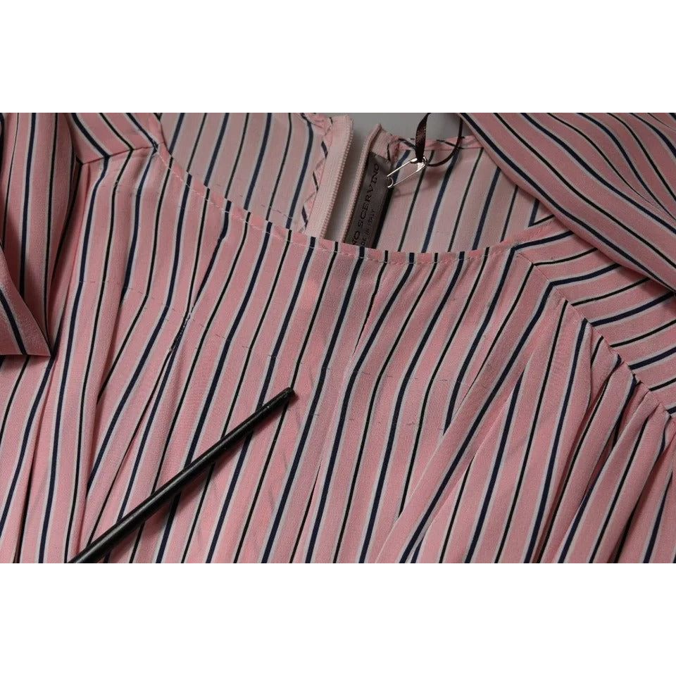 Ermanno Scervino Pink Stripes Silk Long Sleeves Midi Dress