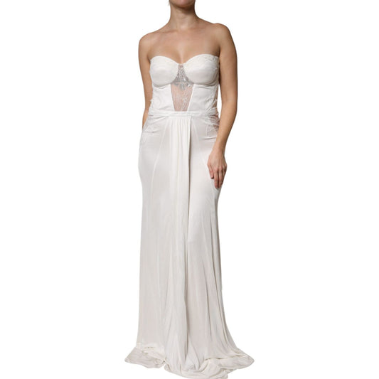 Elisabetta Franchi White Strapless Bustier Mermaid Gown Dress
